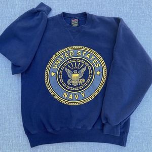 Vintage Sweatshirt Large Mens US Navy Soffe Adult Fleece Gusset Blue Reflective